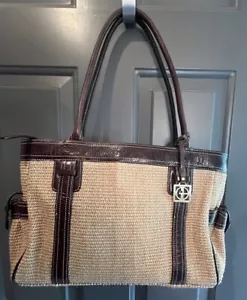 Borsa a tracolla Gianni Bernini in vimini paglia e pelle tote accenti oro - Foto 1 di 9