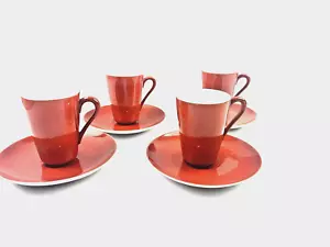 Vtg Mid Century Kenji Fujita Freeman Lederman Persimmon Coffee tea Cups saucers - Picture 1 of 8