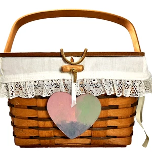 Cesta de correo Longaberger Hostess 1992 vintage con tapa abatible y forro de tela - Imagen 1 de 17