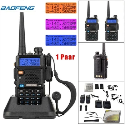 2x Baofeng UV-5R Walkie-Talkie VHF UHF 5WATT Handheld Hand-Funkgerät Set Schwarz - Bild 1 von 4