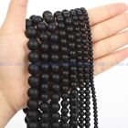 Genuine 6/8/10mm Matted Black Agate Round Gemstone Loose Beads 15" Strands Aaa+