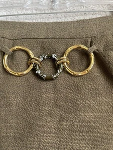 MILLY Mini Skirt Brown 4 Designer Woven Lined Mini Skirt Bamboo Belt Small EUC - Picture 1 of 4