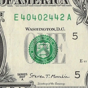 Trinary 0s 2s 4s Fancy Serial Number One Dollar Bill E40402442A - Picture 1 of 11