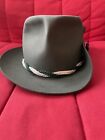 Vintage Luis The Hatter Detroit Fedora Trilby Hat Green Wool Feather Plume 7 1/8