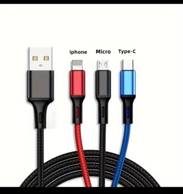 Fast USB Charging Cable Universal Multi Function Cell Phone Charger Cord 3 in 1 - Image 1 of 4