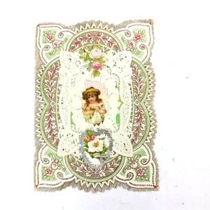 Antigua tarjeta de San Valentín troquelada en capas de encaje perforada con poema sin firmar - Imagen 1 de 5