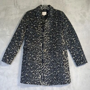 Ann Taylor Loft Coat Womens Sz S Mid Length Cheetah Animal Print Black Goth - Picture 1 of 18
