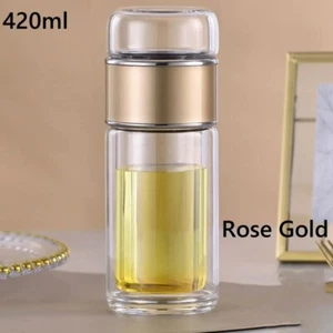 Portable Double Insulated Glass Tea Infuser Travel Tumbler Water Bottle - Picture 1 of 11