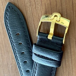 BUENA CALIDAD Correa de Cuero Genuino Negra Lisa 18mm + Hebilla DORADA para Omega - Imagen 1 de 11