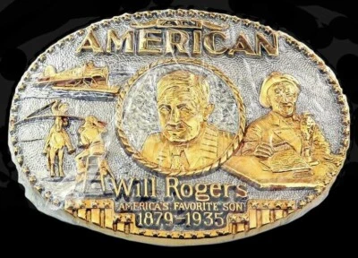 Will Rogers Actor Western Cowboy Award Diseño Oro Plateado Hebilla de Cinturón Foto 1 de 4