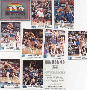 1989-90 PANINI SPANISH DENVER NUGGETS STICKER CARD TEAM SET OF 9 ENGLISH DAVIS - Picture 1 of 1