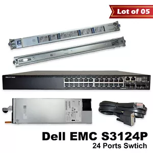 Lot of 5 Dell PowerSwitch S3124P 24-Ports 1GbE PoE+ L3 2x 10GbE Switch F8NYC - Picture 1 of 17