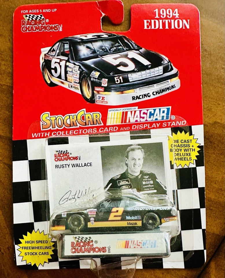 1994 Edição Rusty Wallace #2 Racing Champions NASCAR Stock Car com Cartão Assinado - Imagem 1 de 1