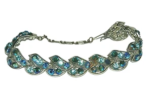 1970's Rhinestone Statement Fashion Bracelet Cobalt Light Blue Costume Jewelry - Picture 1 of 8