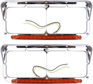 SEPEY Chorme Headlight Bezels with 12" Amber/Amber LED Light Strip for Peterbil - Picture 1 of 7