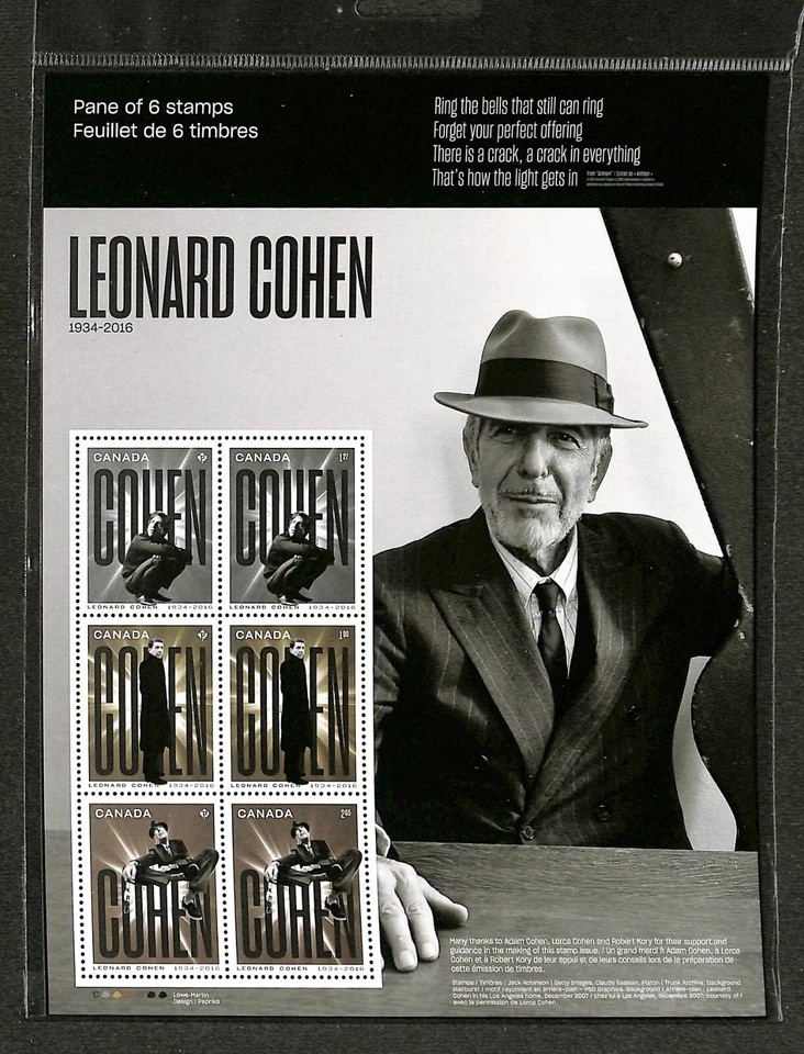 Canada - Scott 3195 - L Cohan - Full Pane Sealed Pack from Canada Post - 2019 - Image 1 of 1