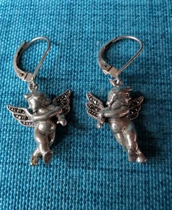 Vintage Cherubs Sterling Silver 925 Angel Earrings - Picture 1 of 10