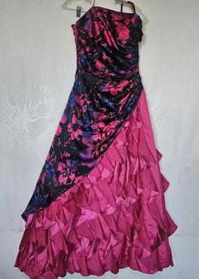 Jump Apparel Size 7-8 Y2K Floral Asymmetrical Ruffle Sequins Maxi Dress Prom - Image 1 of 4