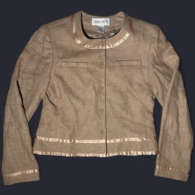 NWT Y2K Suit Linen Blend Tweed Satin Trim Croquette Feminine Soft Girly Glam SZ - Image 1 of 4