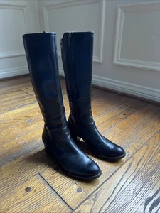 Paul Green Tall Riding Boots Womens Size 6 Black Leather Block Heel Inner Zip - Picture 1 of 11