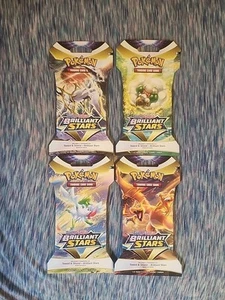 Pokemon Brilliant Stars Sleeved Booster Pack COMPLETE ART SET - 4 Packs SEALED - Picture 1 of 2