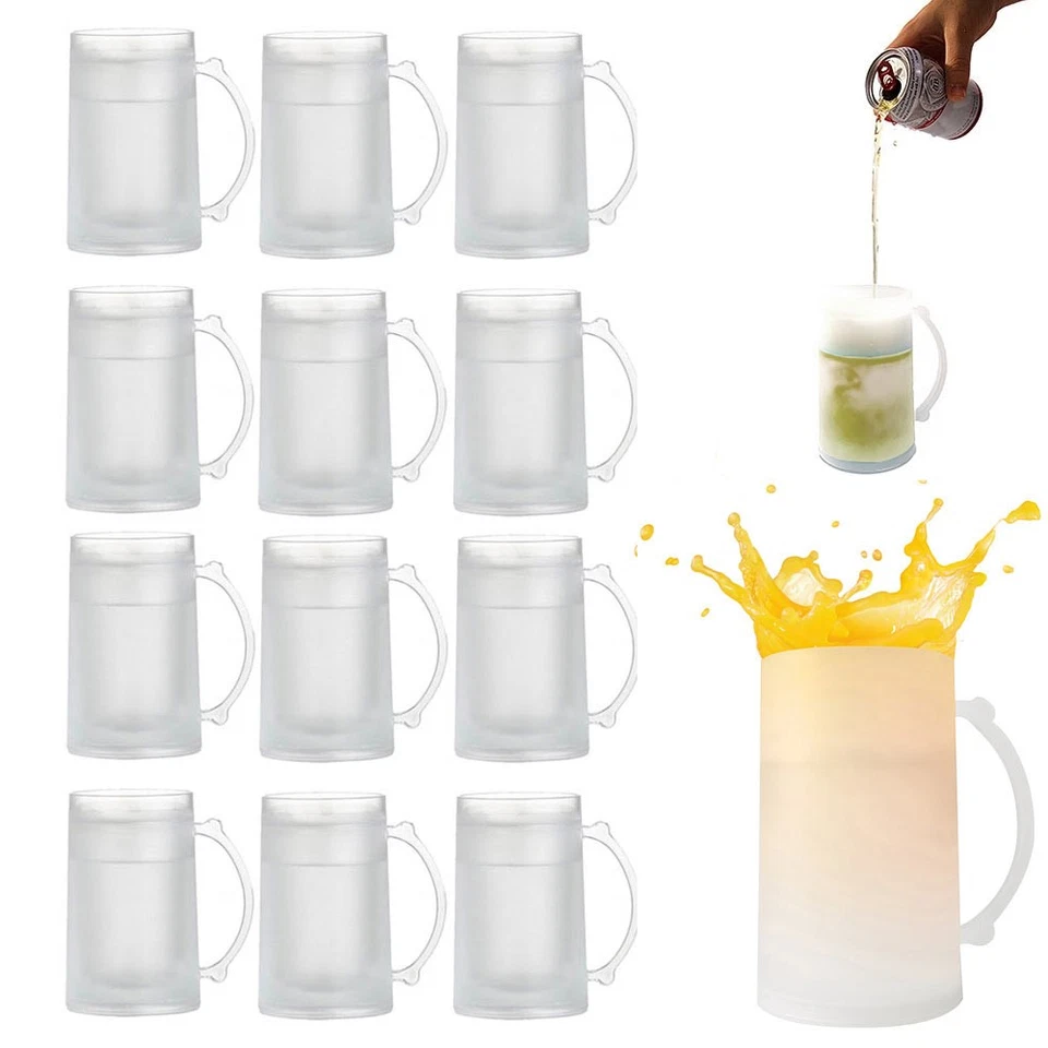 12 PC Frosty Freezer Mug Plastic Drink Cup Cold 14 Oz Ice Beverage Cooling Beer - Image 1 of 1