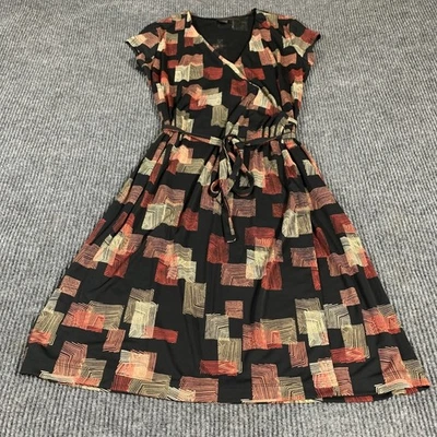 Vestido de vestir limitado para mujer grande negro vestido envolvente ajuste con cinturón parches acampanados flujo Foto 1 de 4