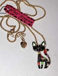 Betsey Johnson Necklace Enamel Cat Kitty Multi Brooch / Pendant Gold Tone - Picture 1 of 5