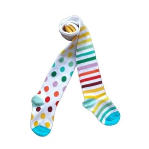 NWT GIRLS WHITE RAINBOW STRIPED & POLKA DOT TIGHTS 2-3, 4-6, 7-8 - Picture 1 of 4