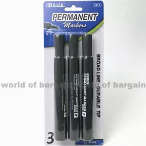 3 Black Ink PERMANENT Jumbo Markers Chisel Tip Broad & Fine Line Durable Pen C79 - Picture 1 of 2