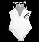 Maillot de bain Marilyn Monroe une pièce maillot de bain filet blanc col haut taille Med neuf avec étiquettes