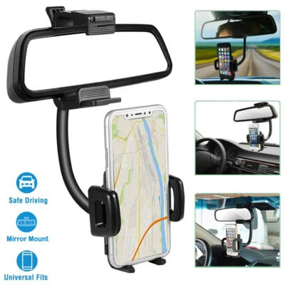 Car Rear View Mirror Mount Stand Holder Adjustable Gooseneck For Cell Phone GPS - Image 1 of 4