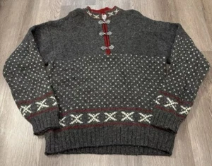 Vtg Deauville Pullover Wool Knit Sweater Sz Small Norwegian Fair Isle Grey/Red - Picture 1 of 4