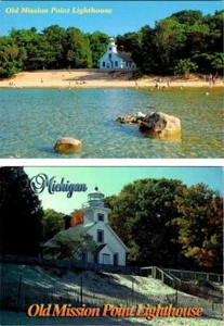 2~4x6 Postkarten Mi, Michigan ALTER MISSION POINT LEUCHTTURM Leuchtturm ~ Kinder ~ Strand - Bild 1 von 5