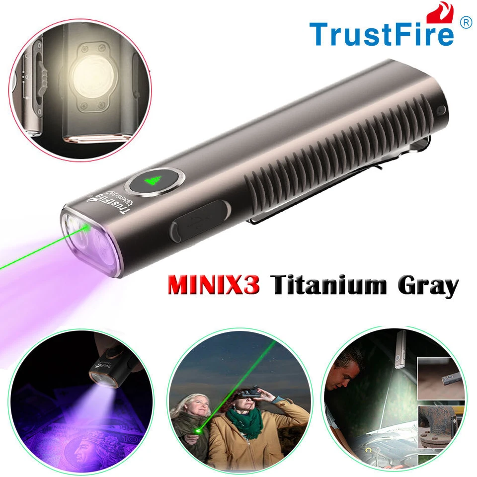 TRUSTFIRE MINIX3 4-in-1 mit UV Licht , Grüner Pointer 1050LM Magnetisch EDC Taschenlampe