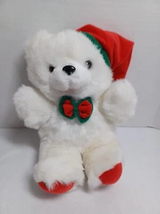 Sasco Inc White Christmas Teddy Bear Santa Hat Bow Tie Plush Stuffed Animal 9" - Picture 1 of 9