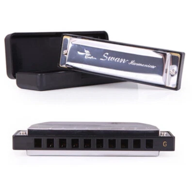 Swan Harmonica 10 Hole Key Of G For Blues Rock Jazz Folk Stainless Steel Gift UK