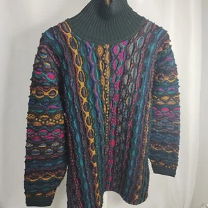 COOGI Suéter Tejido 3D Para Hombre 100% Lana US M Multicolor Vintage Cuello Alto - Imagen 1 de 8