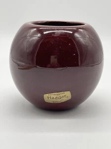 Haeger Orb Ball Ceramic Vase Planter Dark Burgundy 1940’s w/ Label 4” - Picture 1 of 9
