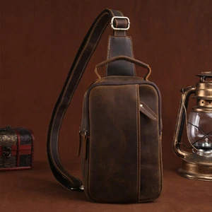 Leather Sling Bag Crossbody Chest Backpack for Men Women Outdoor Travel Camping - Picture 1 of 8