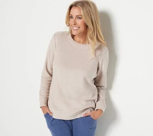 Denim & Co. Suéter Cuello Redondo Comfort Zone Baby Sherpa - Taupe (S) a459638 - Imagen 1 de 3