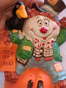 Vintage 7" Keramik Vogelscheuche Clown Figur Halloween Trick or Treat Kürbis Lampe - Bild 1 von 6
