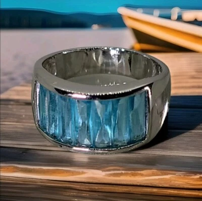 Кольцо Blue Aquamarine Seven Row Half Eternity размер 11 имитация/посеребренное  - Изображение 1 из 4