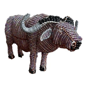 VINTAGE BEADED WIRE BUFFALO ANIMAL FIGURE HANDCRAFTED  - Picture 1 of 10