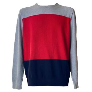 Tommy Hilfiger Red Navy Grey Round Neck Waffle Knit Jumper Mens Size Large
