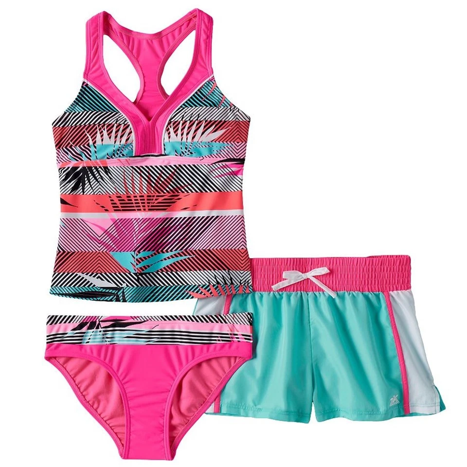 ZeroXposur Meninas Tamanho 10 3 Peças Tankini Top Bottom & Shorts Barbie Rosa NOVO $50 - Imagem 1 de 2