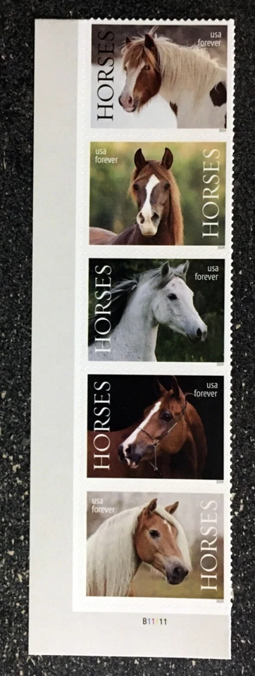 2024USA #5891-5895b Forever Horses -  Lower Left Plate Strip of 5 - Image 1 of 1