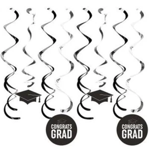 Graduation Deluxe Hanging Danglers Black 8 Pack Foil 7" & 5" Grad Decorations - Picture 1 of 1