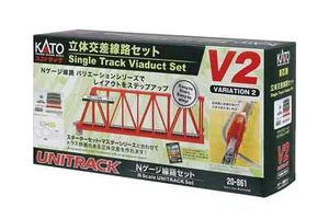 KATO N SCALE - SINGLE TRACK VIADUCT SET - INCLUDES RED TRUSS BRIDGE - #20-861 - Picture 1 of 5