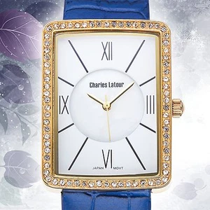 NEW Charles Latour 10036 Elsa Women's Dark Blue Leather & Silver Bezel Watch - Picture 1 of 3
